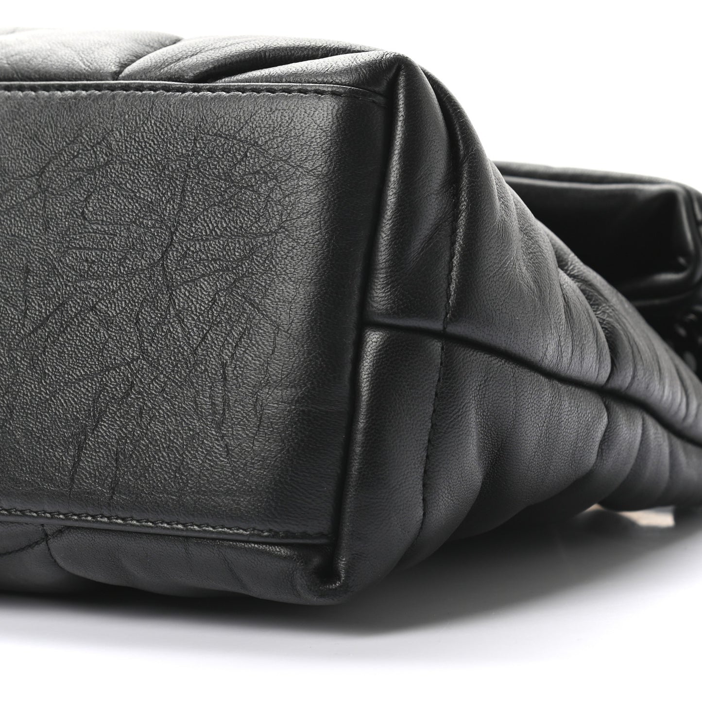Lambskin Quilted Small Loulou Puffer Monogram Chain Satchel Black
