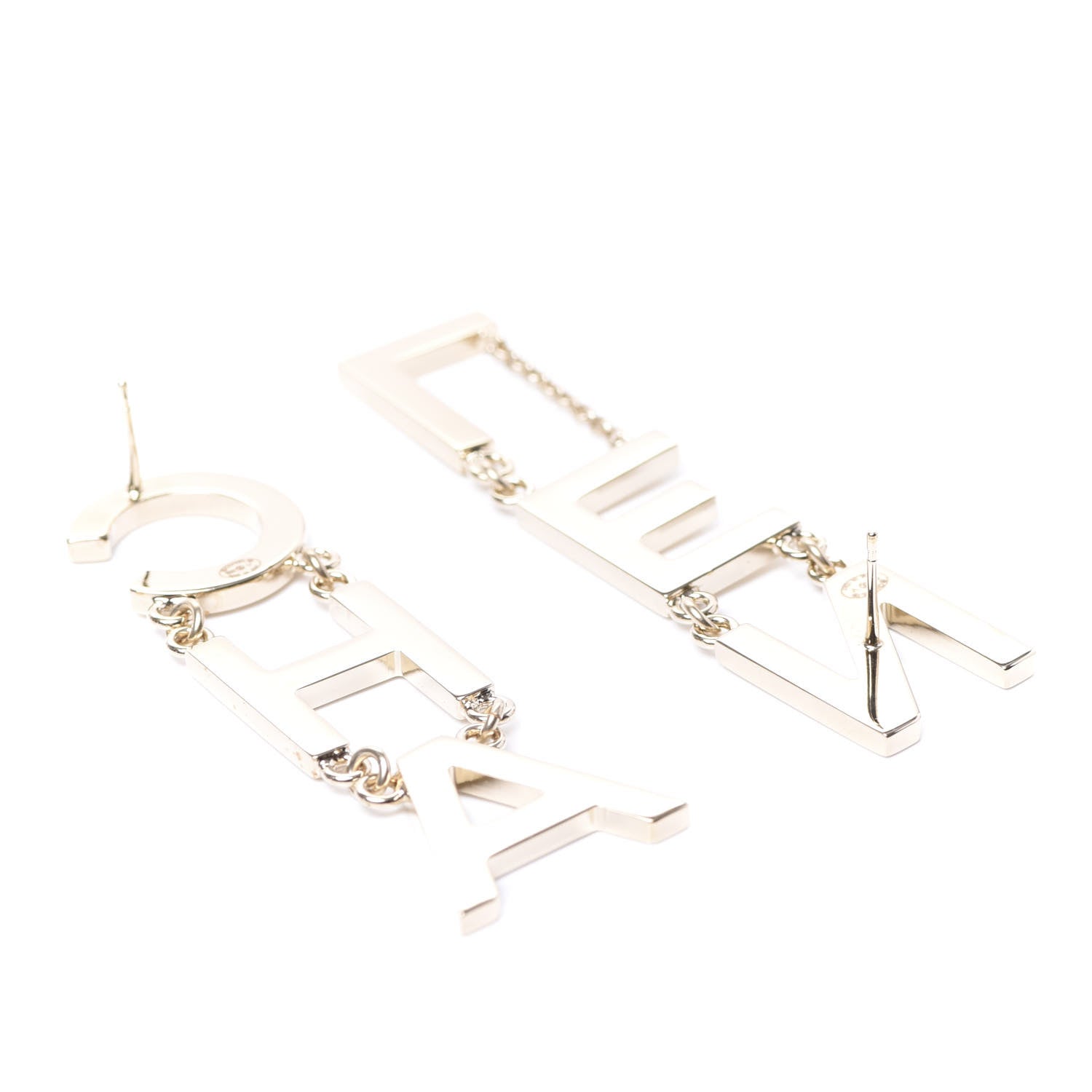 Chanel Metal Cha-Nel Logo Drop Earrings Gold 3 of 6