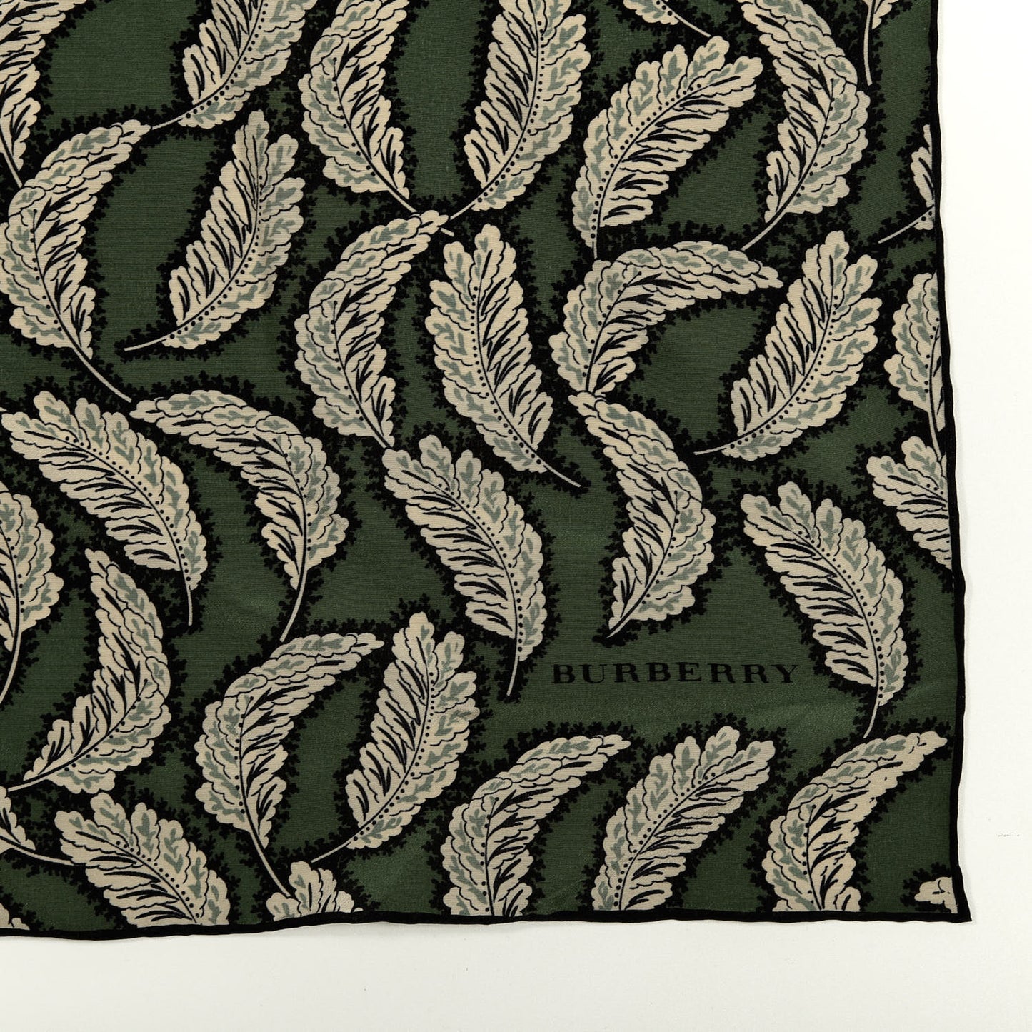 Silk Leaf Print Scarf Dusty Green