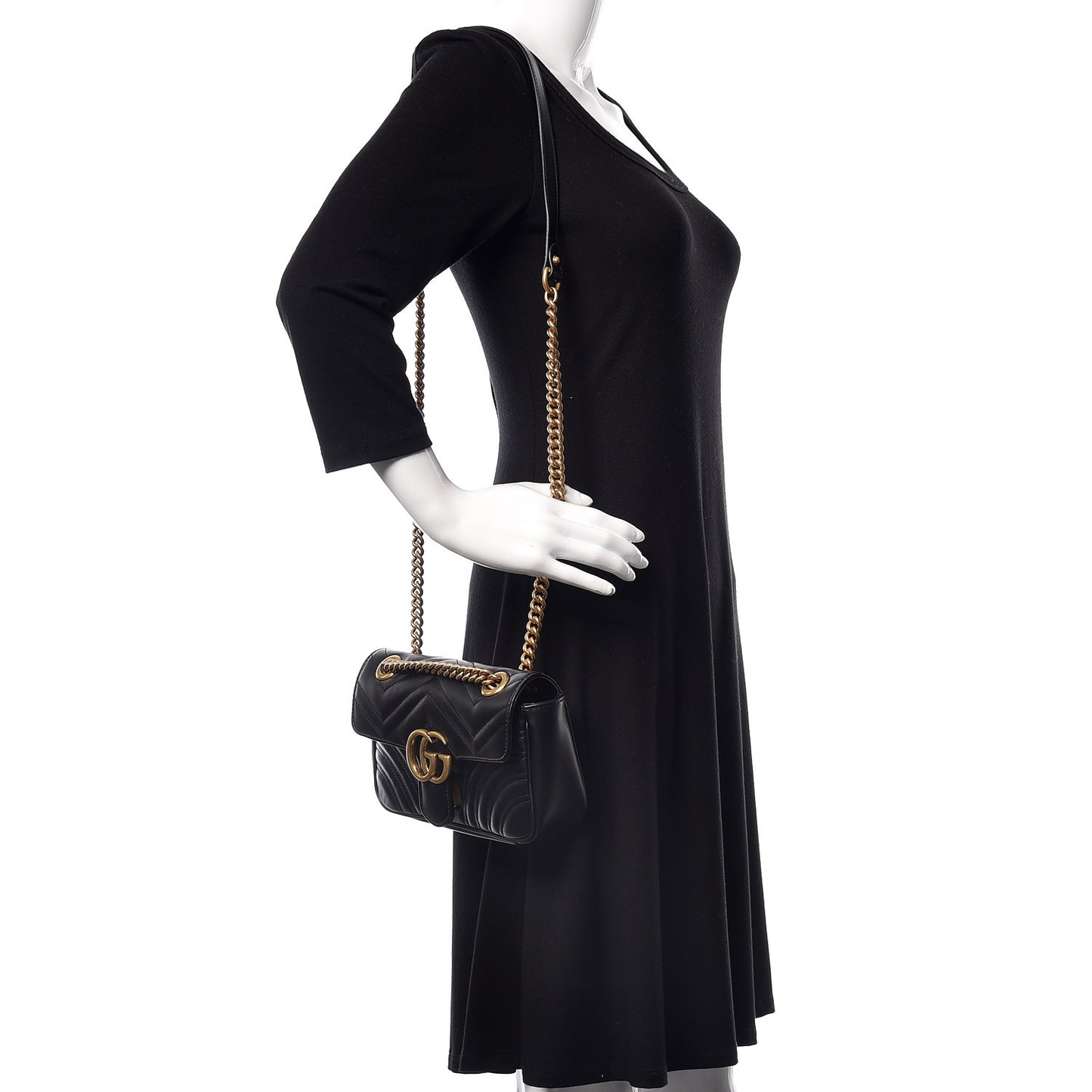 Calfskin Matelasse Mini GG Marmont Shoulder Bag Black
