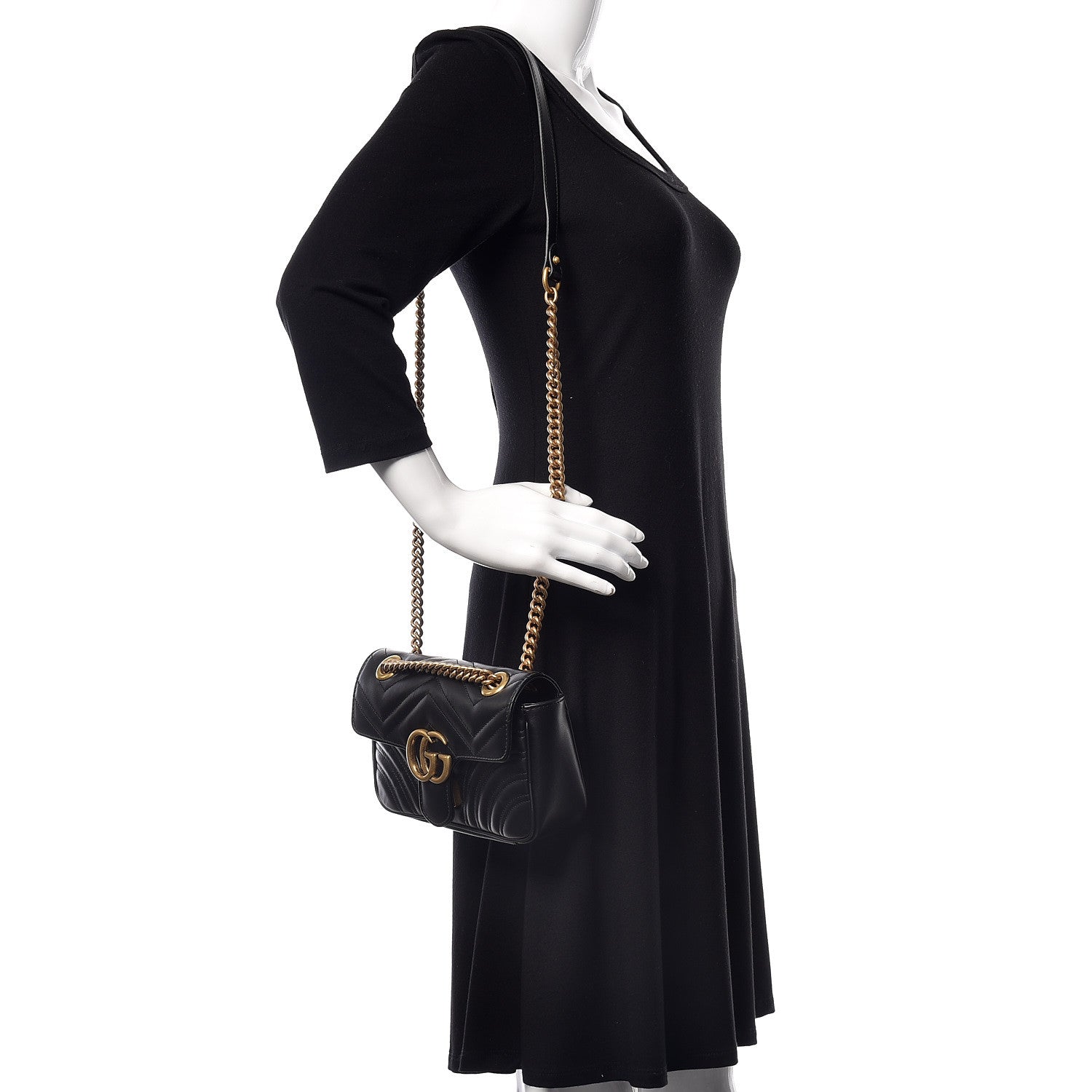 Gucci Calfskin Matelasse Mini GG Marmont Shoulder Bag Black 2 of 10