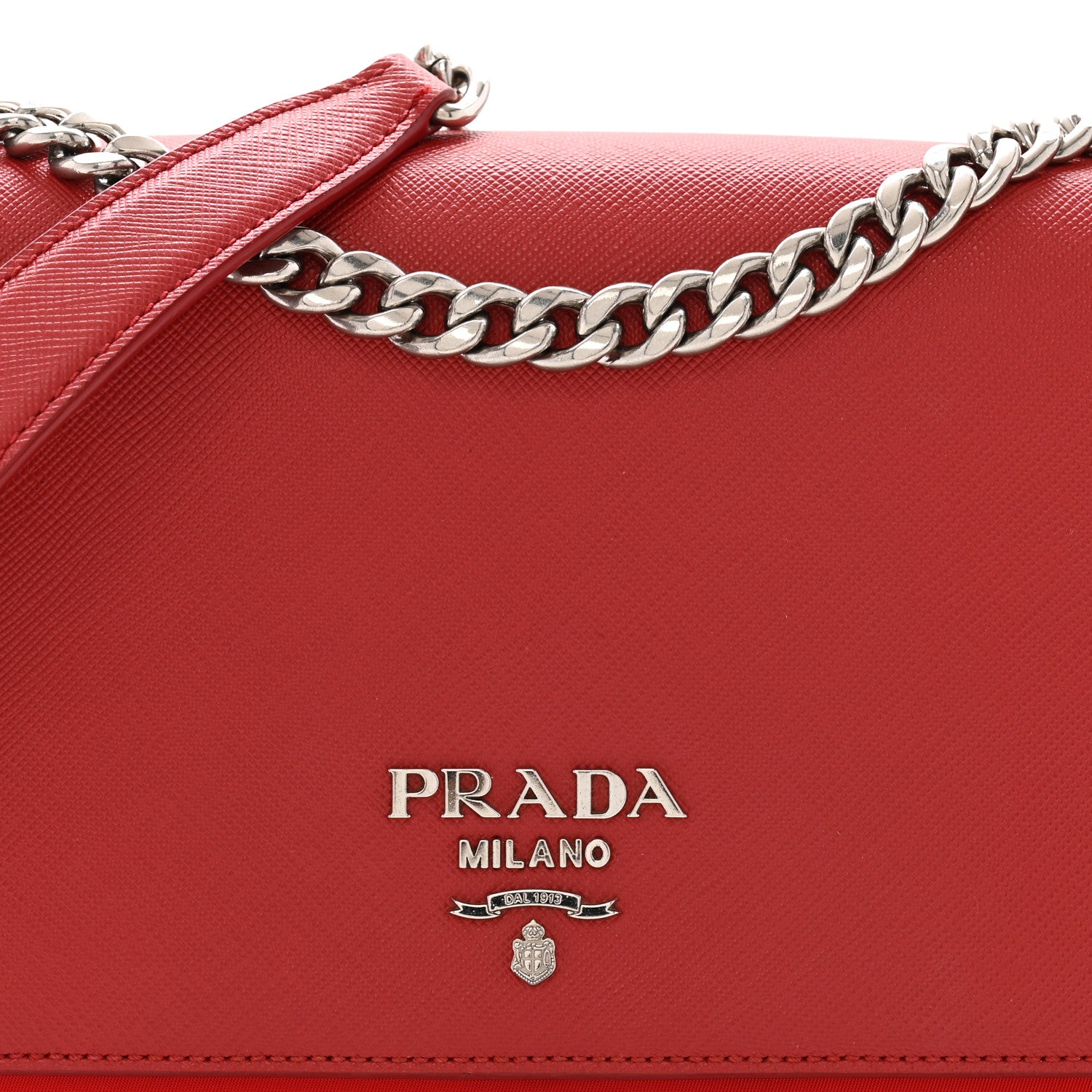 Prada Saffiano Tessuto Nylon Chain Shoulder Bag Rosso 9 of 14