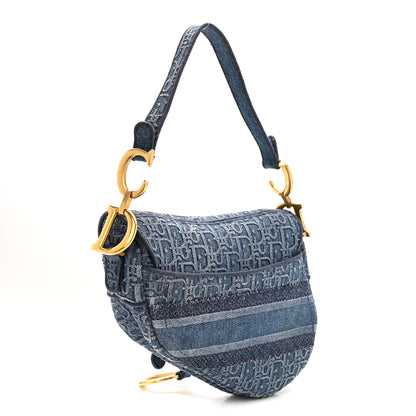 Christian Dior Oblique Embroidered Saddle Bag Denim Blue 3 of 15