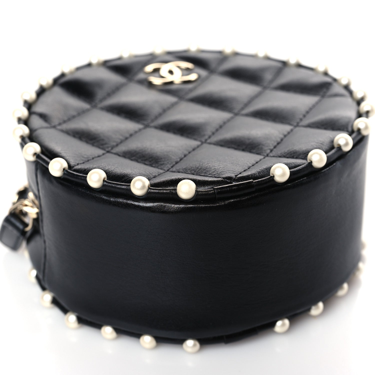 Chanel Calfskin Quilted Pearl Round Clutch With Chain Black 8 of 10