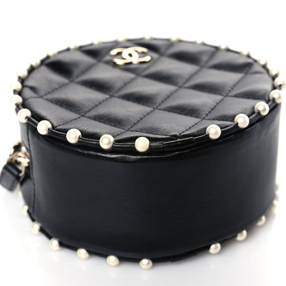 Chanel Calfskin Quilted Pearl Round Clutch With Chain Black 8 of 10