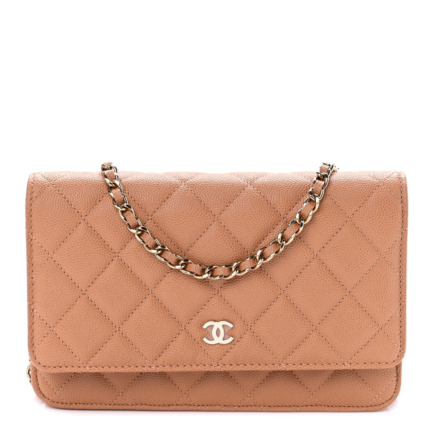 Caviar Quilted Wallet On Chain WOC Dark Beige