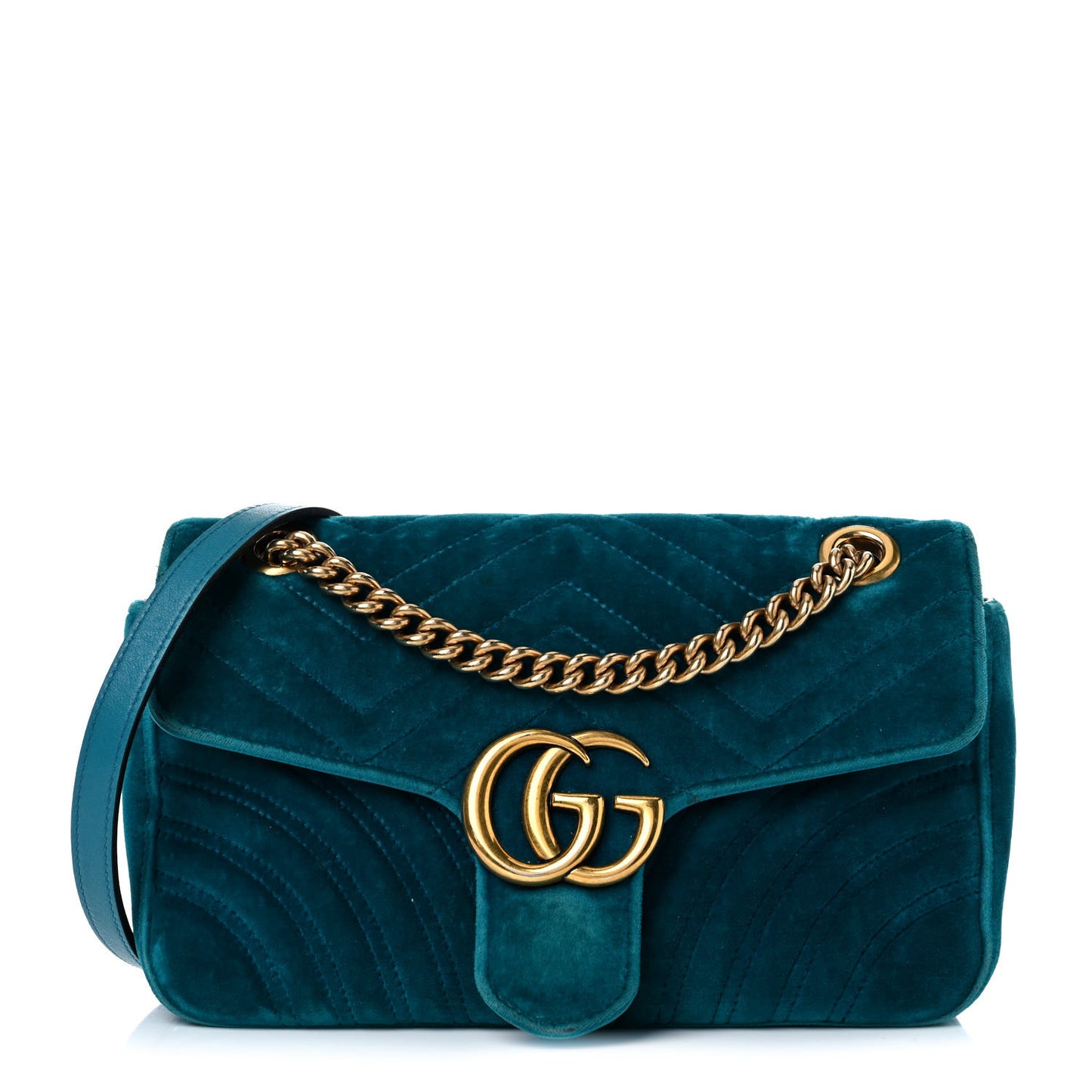 Velvet Matelasse Small GG Marmont Shoulder Bag Pavone Cyan