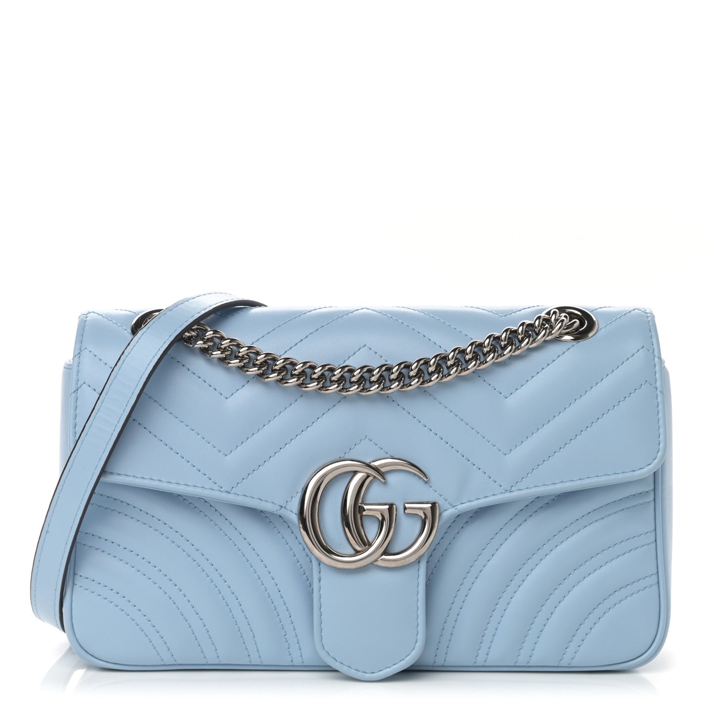 Calfskin Matelasse Small GG Marmont Shoulder Bag Porcelain Light Blue