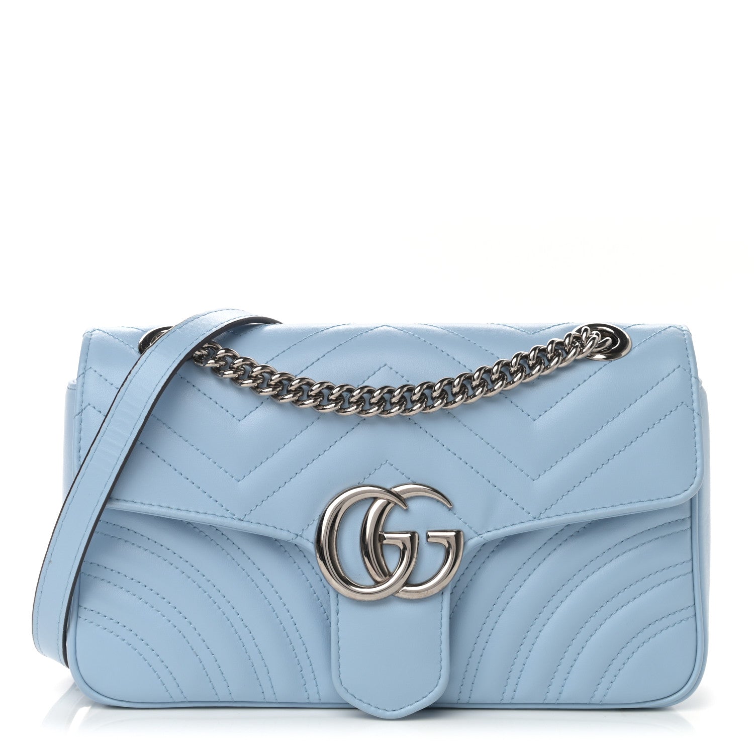 Gucci Calfskin Matelasse Small GG Marmont Shoulder Bag Porcelain Light Blue 1 of 13