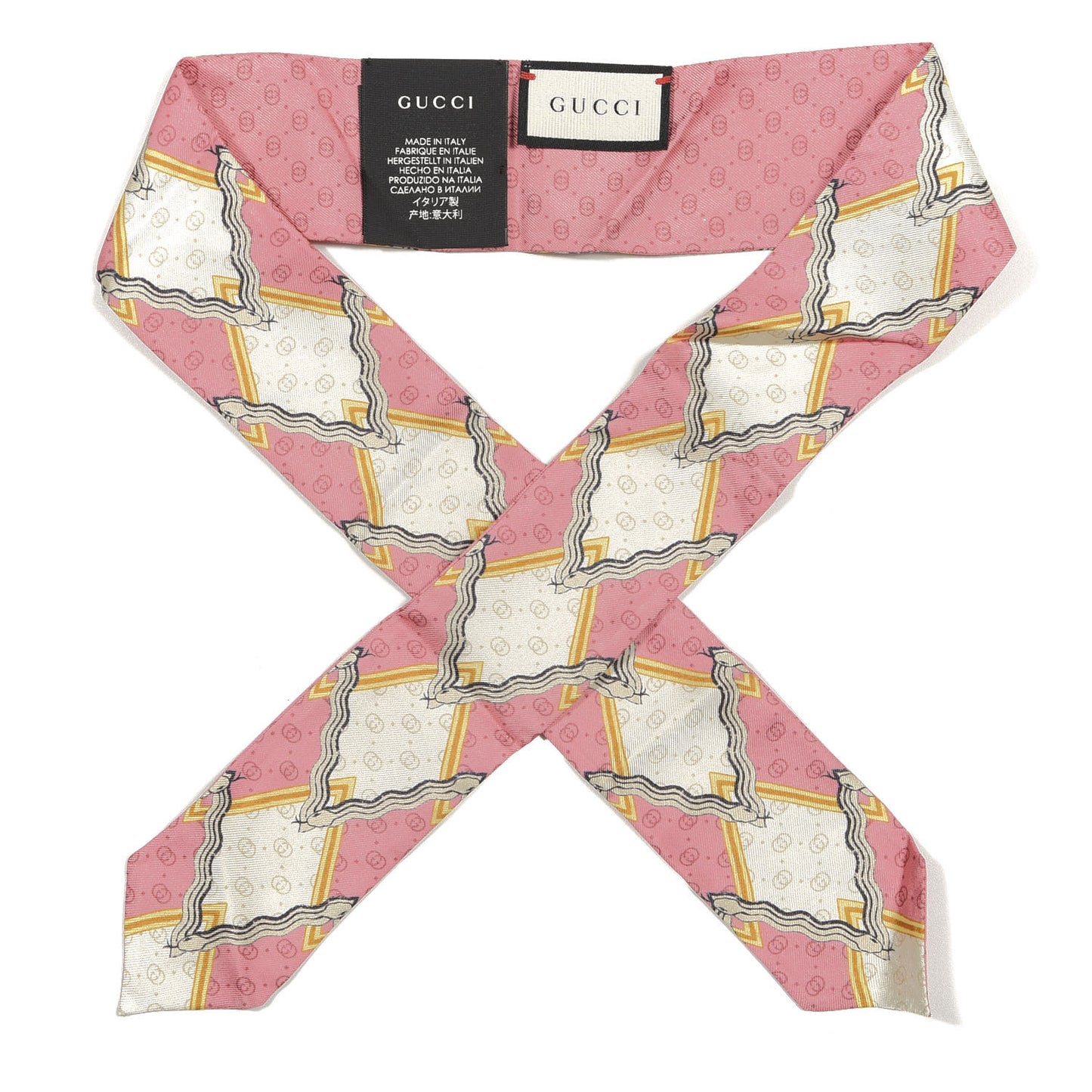 Silk GG Monogram Neck Bow Scarf Roseate Ivory