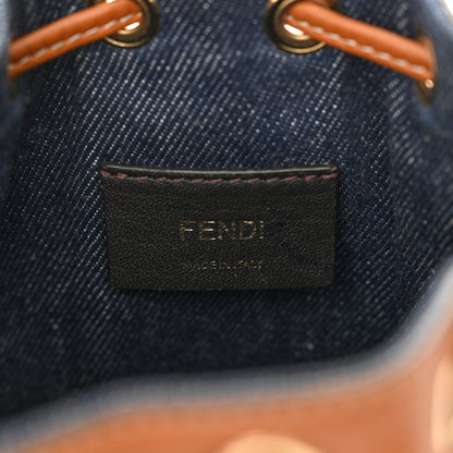 Fendi Denim Vitello King F is Fendi FF Embroidered Mini Mon Tresor Bucket Bag Blue Cuoio 6 of 10