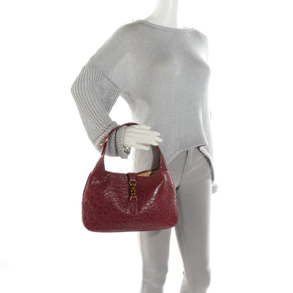 Gucci Ostrich Jackie Medium Shoulder Hobo Red 2 of 9