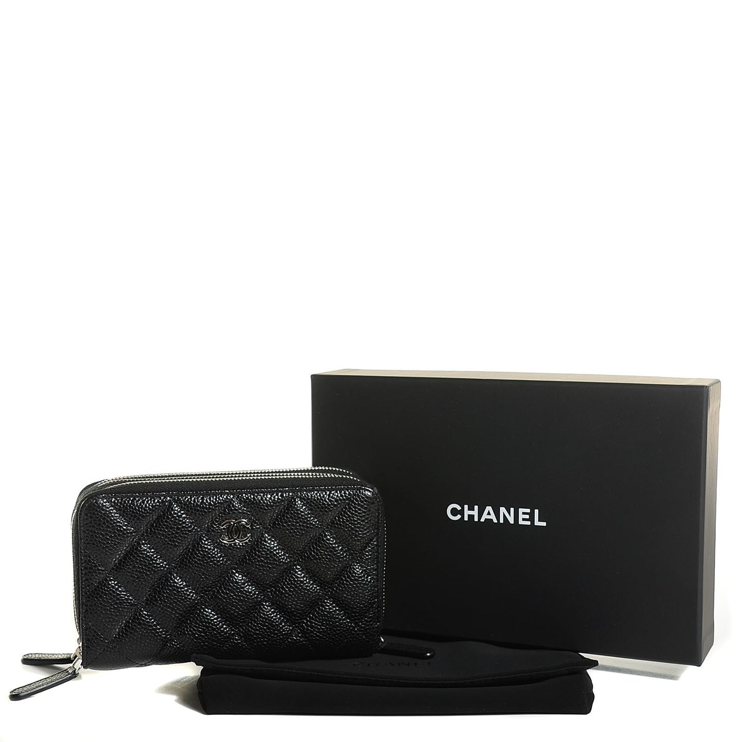 Caviar Quilted Calfskin Quilted Zip Around Phone Holder Black