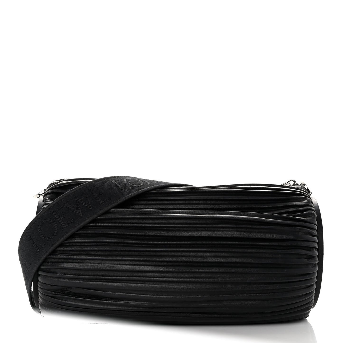 Lambskin Pleated Bracelet Large Pouch shoulder Bag Black