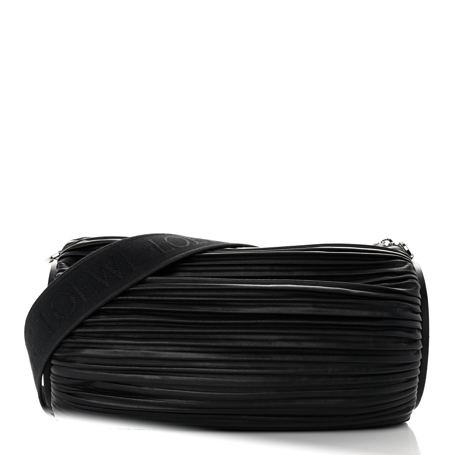 Loewe Lambskin Pleated Bracelet Large Pouch shoulder Bag Black 1 of 12