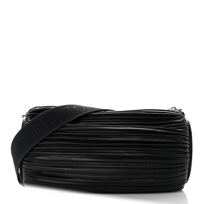 Loewe Lambskin Pleated Bracelet Large Pouch shoulder Bag Black 1 of 12