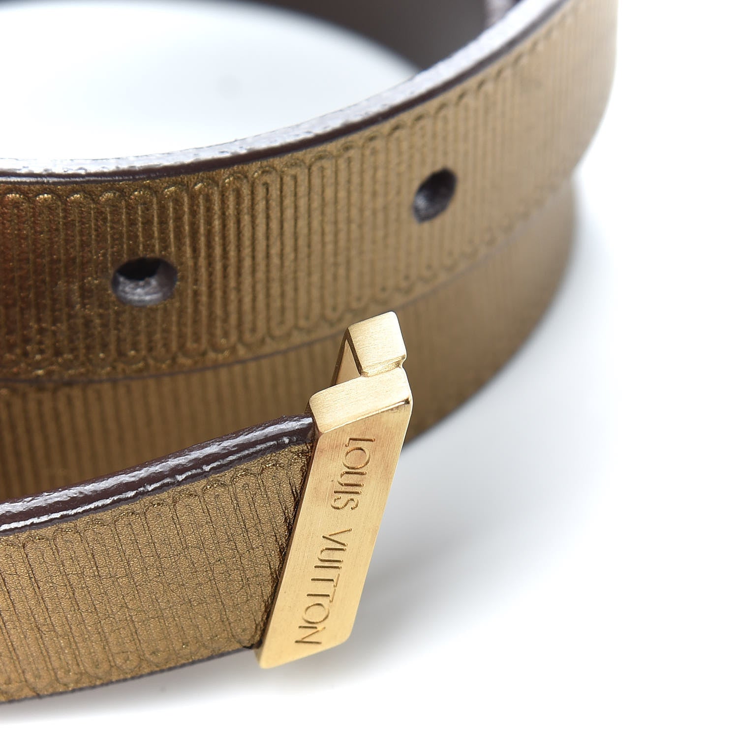 Louis Vuitton Metallic Calfskin Embossed 20MM LV Initiales Belt 80 32 Gold 9 of 12