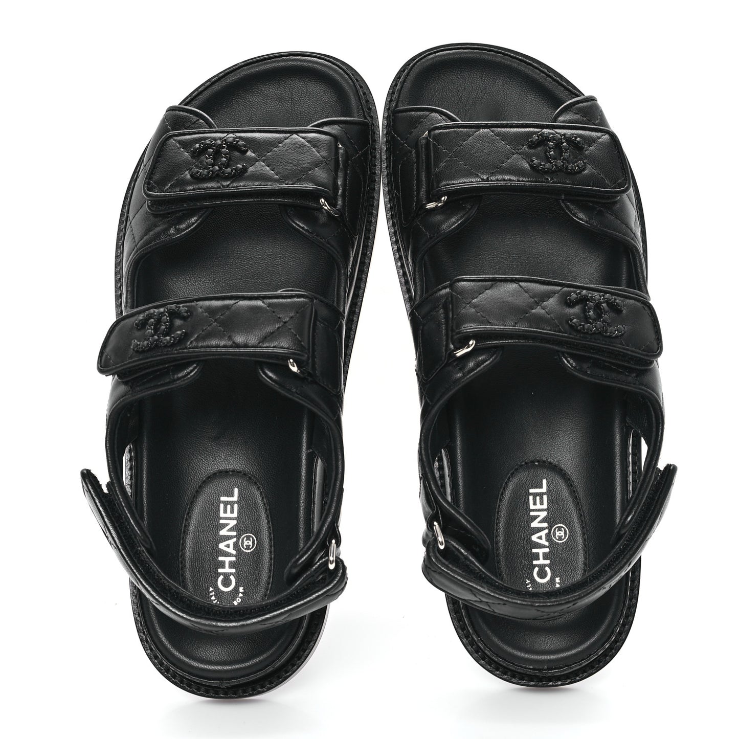 Lambskin Quilted Velcro Dad Sandals 37.5 So Black