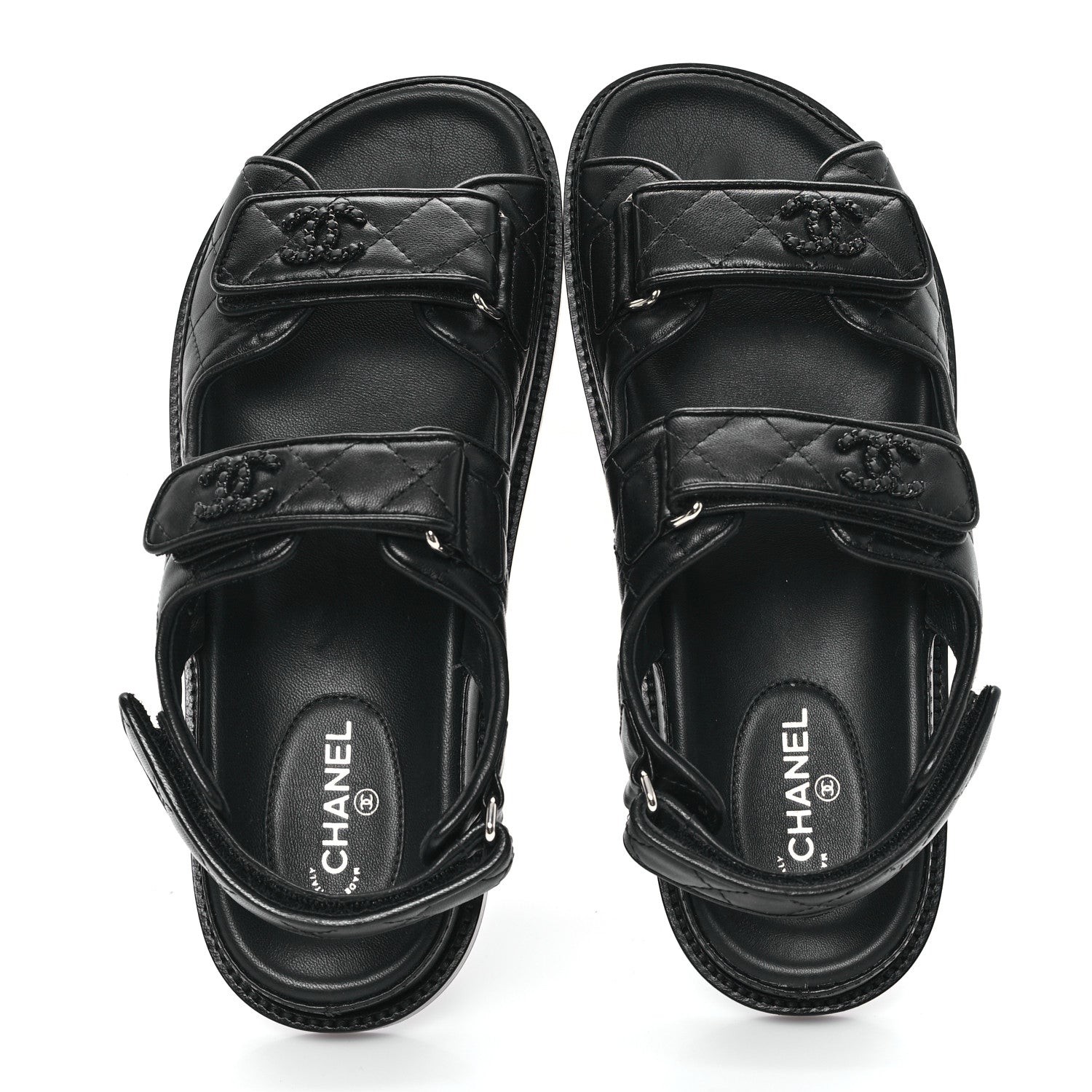 Chanel Lambskin Quilted Velcro Dad Sandals 37.5 So Black 2 of 10
