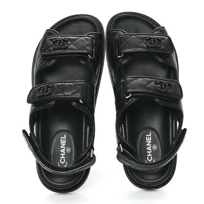 Chanel Lambskin Quilted Velcro Dad Sandals 37.5 So Black 2 of 10