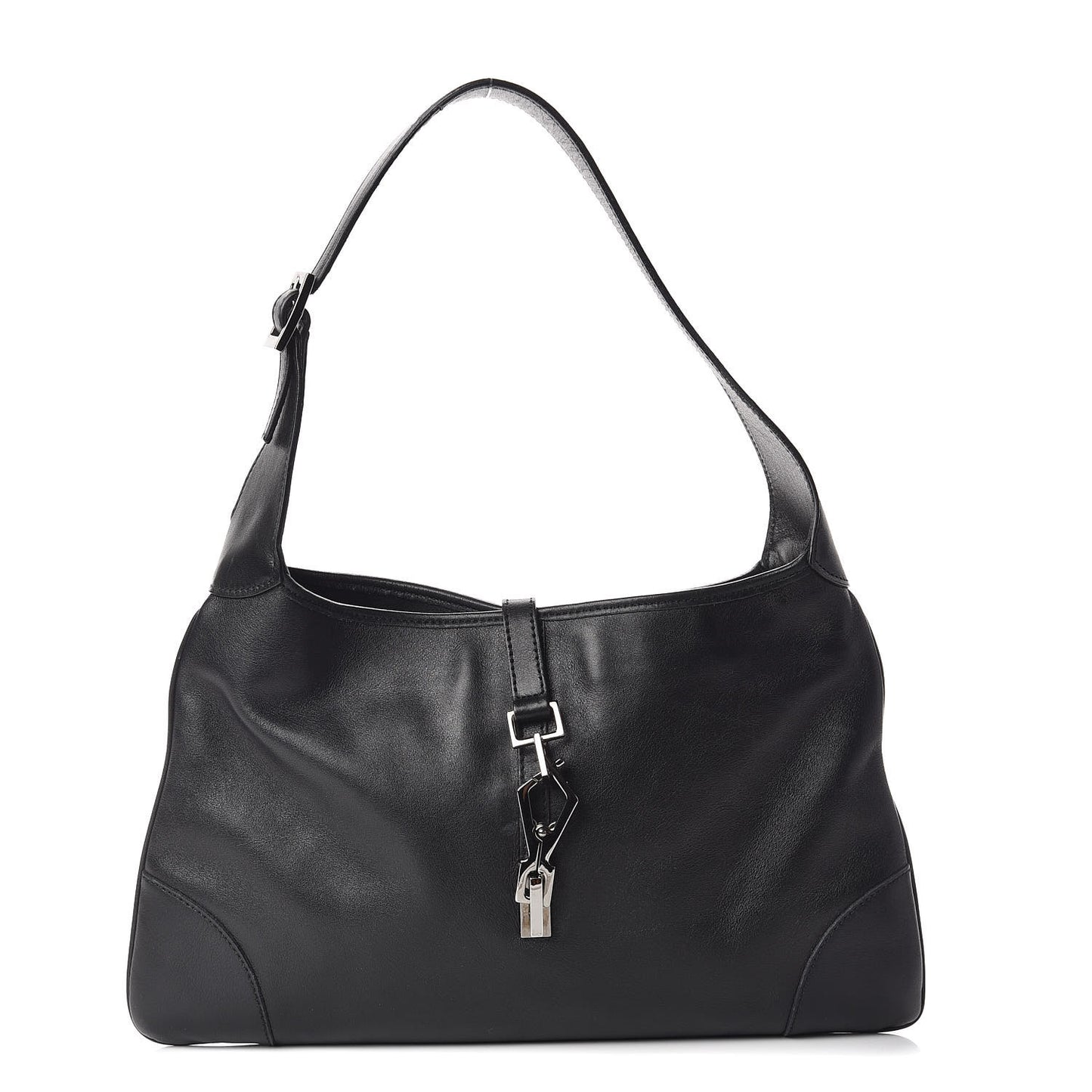 Calfskin Lobster Clasp Lock Jackie O Hobo Black