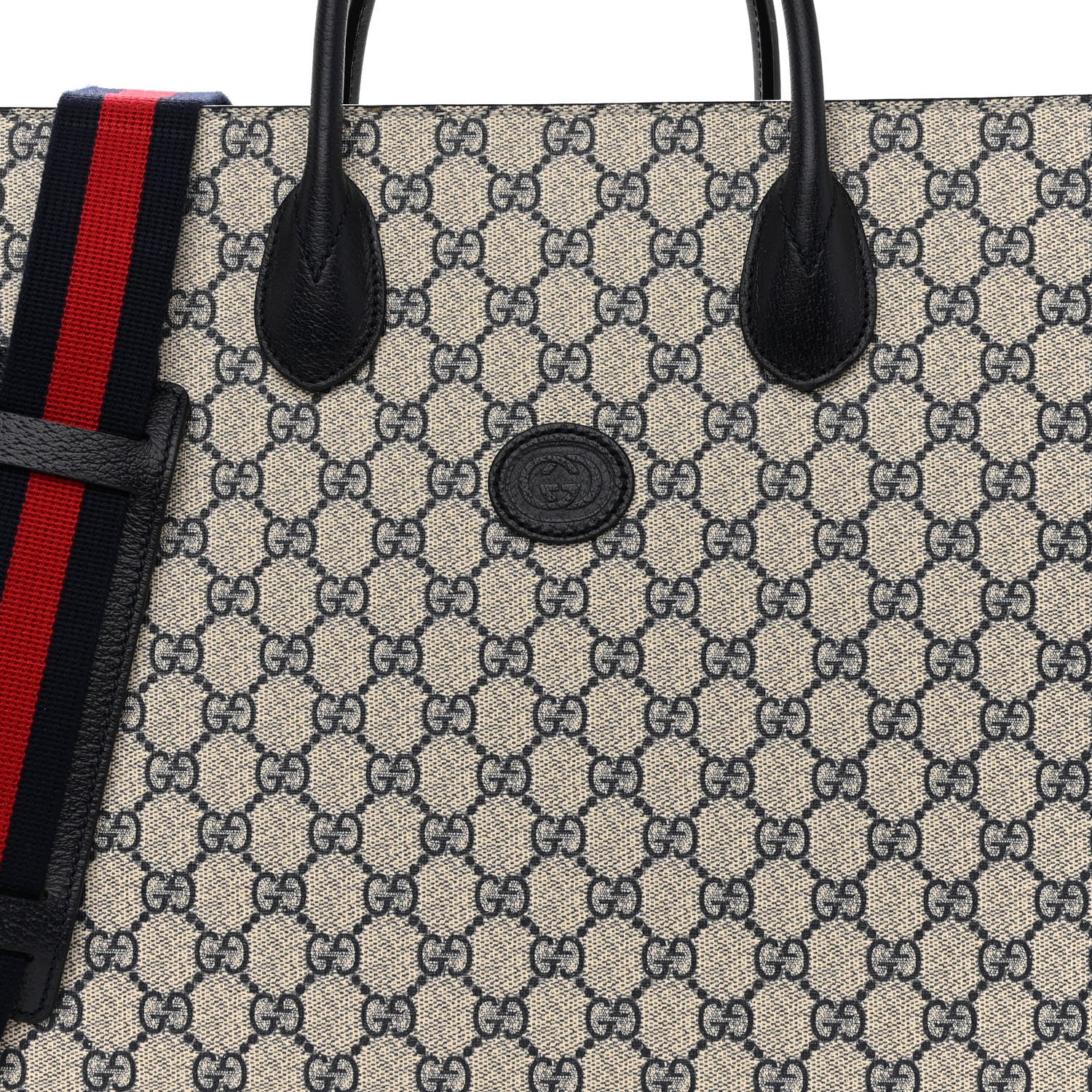 Gucci GG Supreme Monogram Textured Dollar Calfskin Web Medium Retro Interlocking G Tote Bag Beige Blue 7 of 9