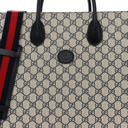 Gucci GG Supreme Monogram Textured Dollar Calfskin Web Medium Retro Interlocking G Tote Bag Beige Blue 7 of 9