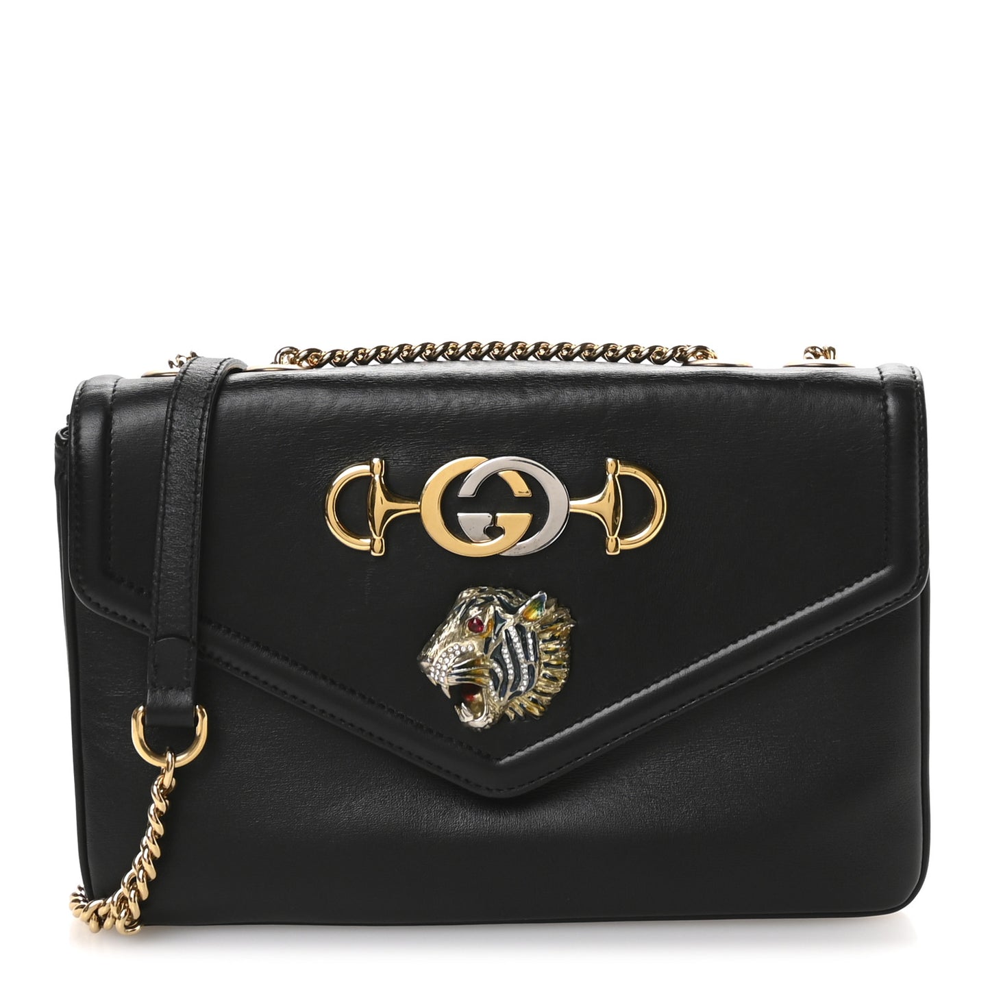 Vitello Palmellato Lux Crystal Medium Rajah Shoulder Bag Black