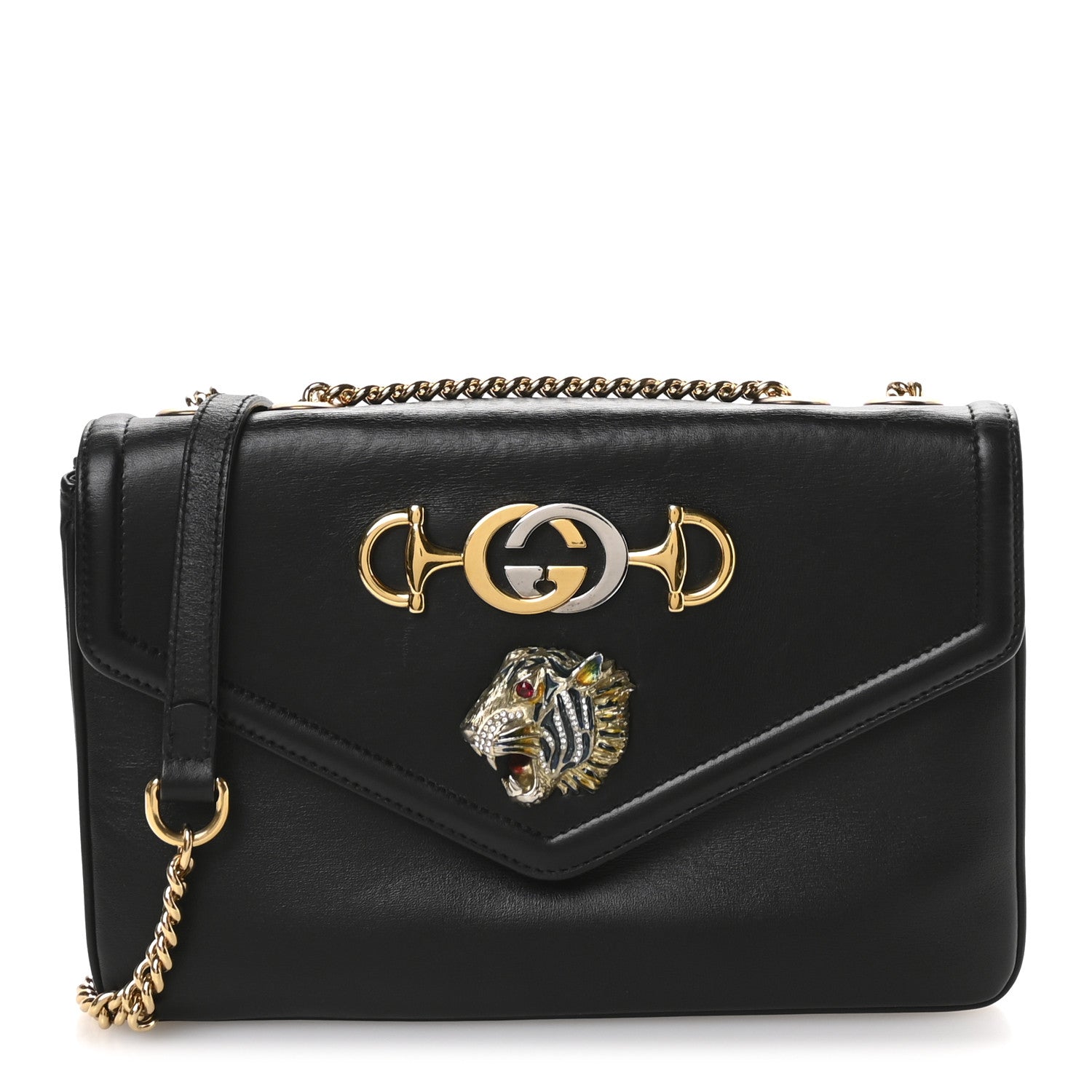 Gucci Vitello Palmellato Lux Crystal Medium Rajah Shoulder Bag Black 1 of 11