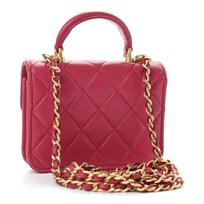 Chanel Lambskin Quilted Top Handle Flap Coin Purse With Chain Dark Pink 2 of 4