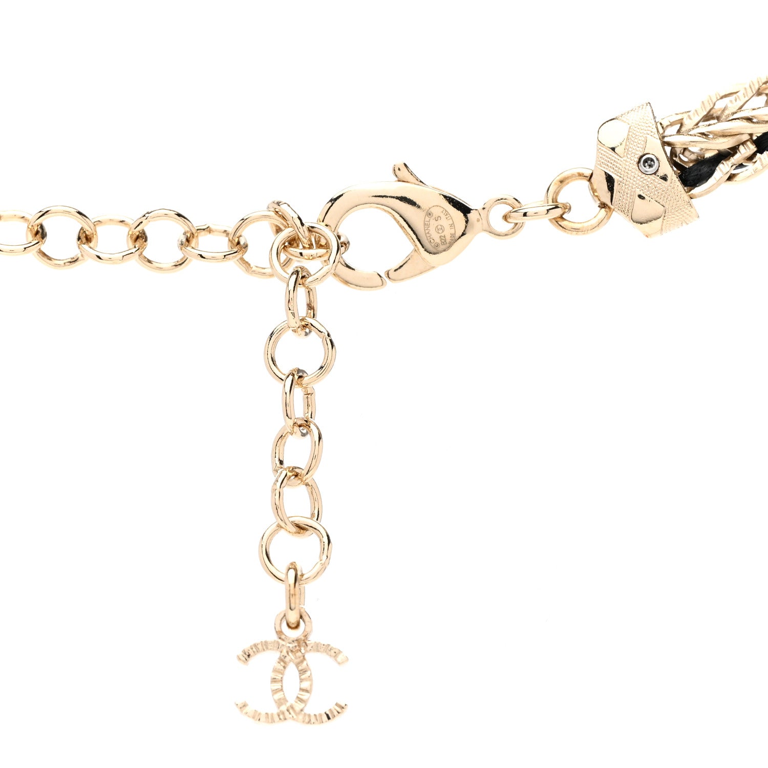 Chanel Metal Lambskin Crystal Chain CC Necklace Black Gold 5 of 6