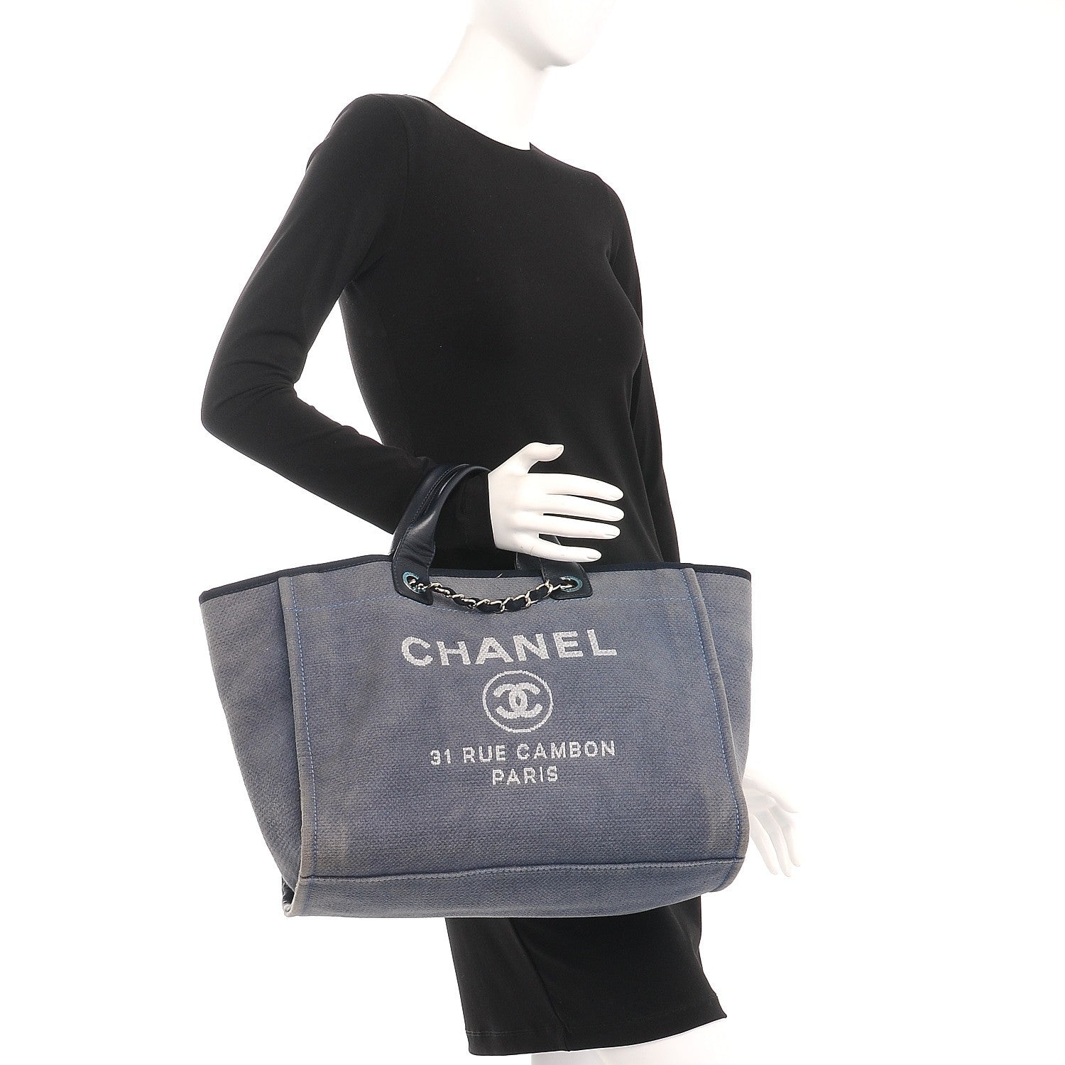 Chanel Canvas Large Deauville Tote Blue 3 of 8