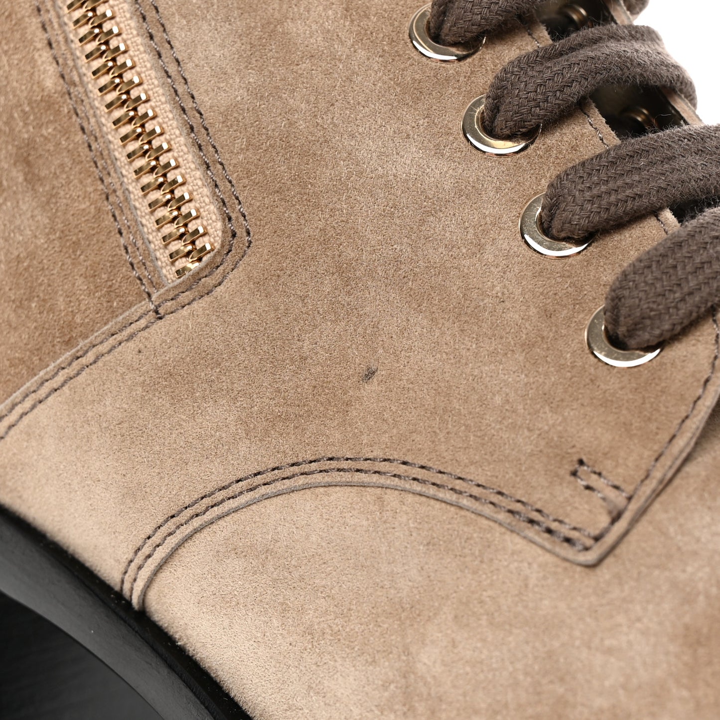 Suede Calfskin CC Lace Up Short Boots 40 Light Beige