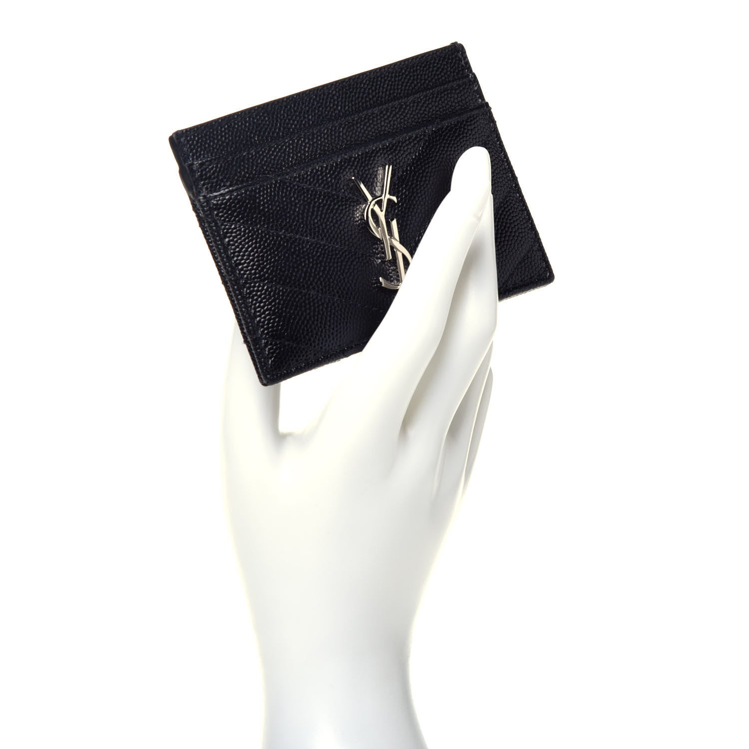 Saint Laurent Grain De Poudre Matelasse Chevron Monogram Credit Card Case Black 2 of 7