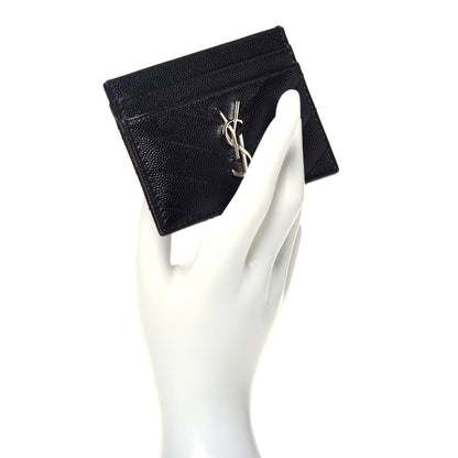 Saint Laurent Grain De Poudre Matelasse Chevron Monogram Credit Card Case Black 2 of 7