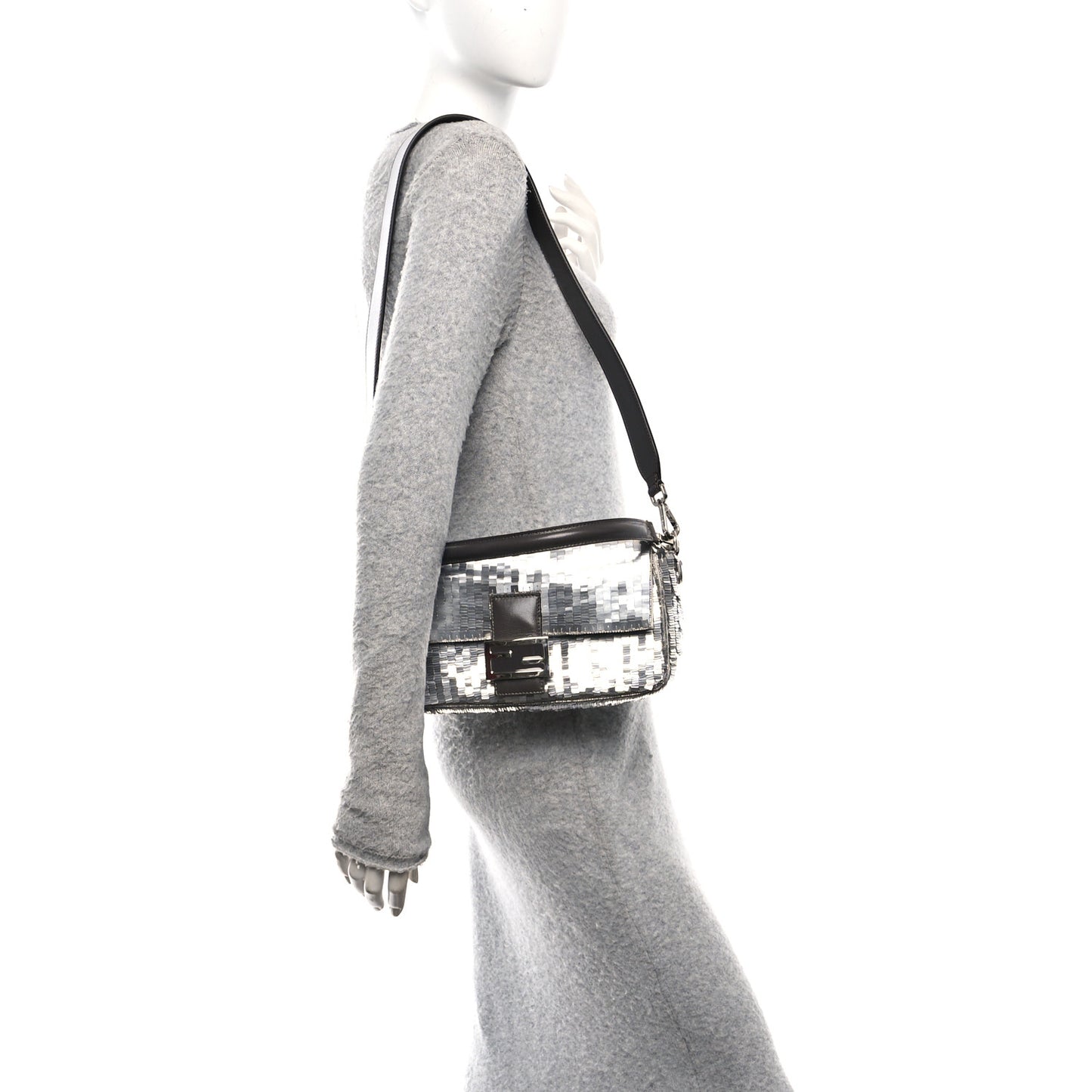 Sequin Paillettes Capretto Lucido Baguette Argento Moro