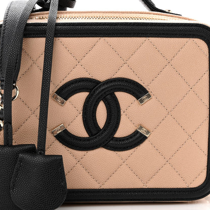 Chanel Caviar Quilted Small CC Filigree Vanity Case Beige Black 8 of 10