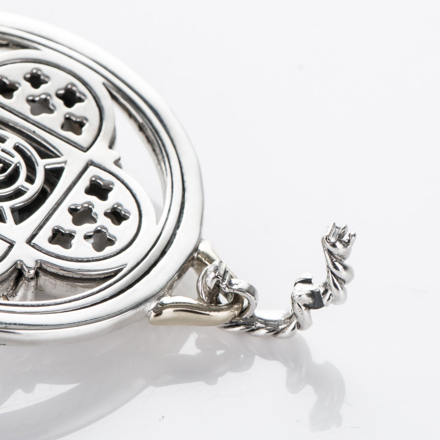 Sterling Silver 14K Yellow Gold White Agate Hematite Garnet Half Moon Renaissance Enhancer Pendant