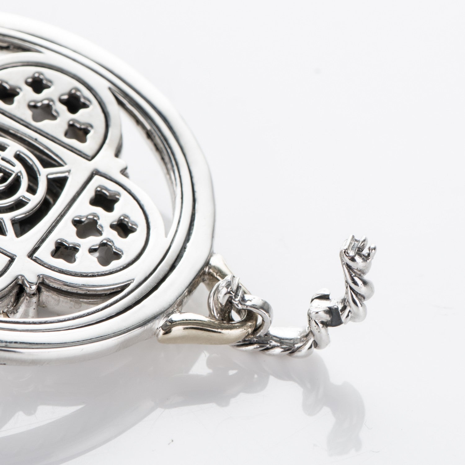 David Yurman Sterling Silver 14K Yellow Gold White Agate Hematite Garnet Half Moon Renaissance Enhancer Pendant 3 of 5