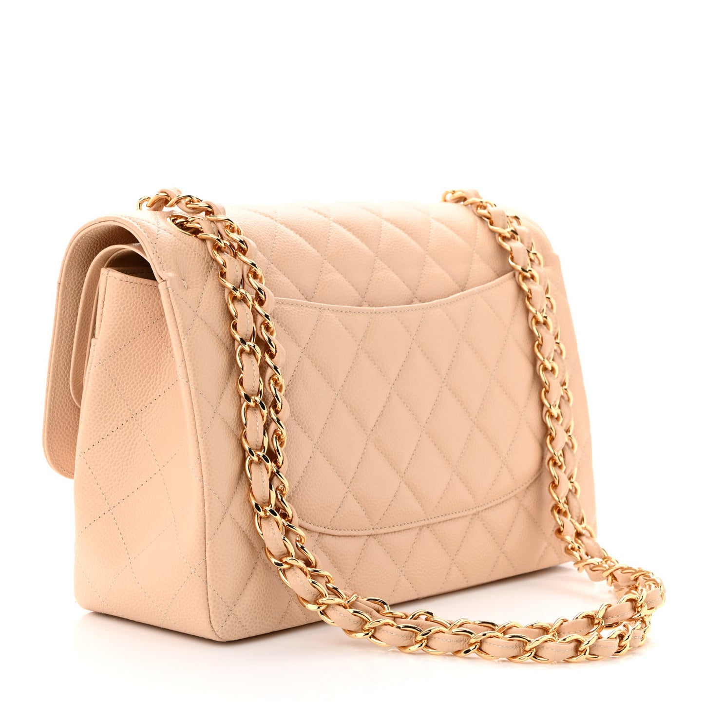 Caviar Quilted Jumbo Double Flap Beige Clair