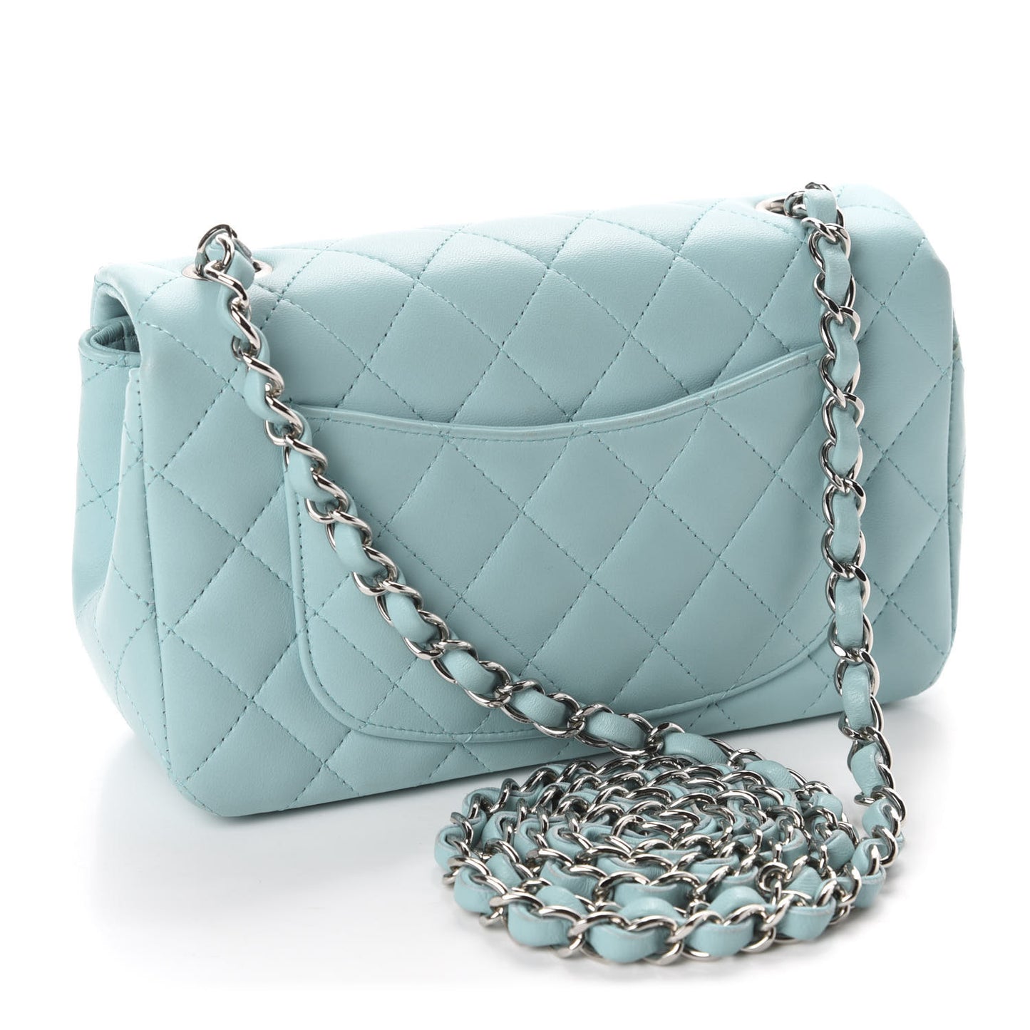 Lambskin Quilted Mini Rectangular Flap Light Blue