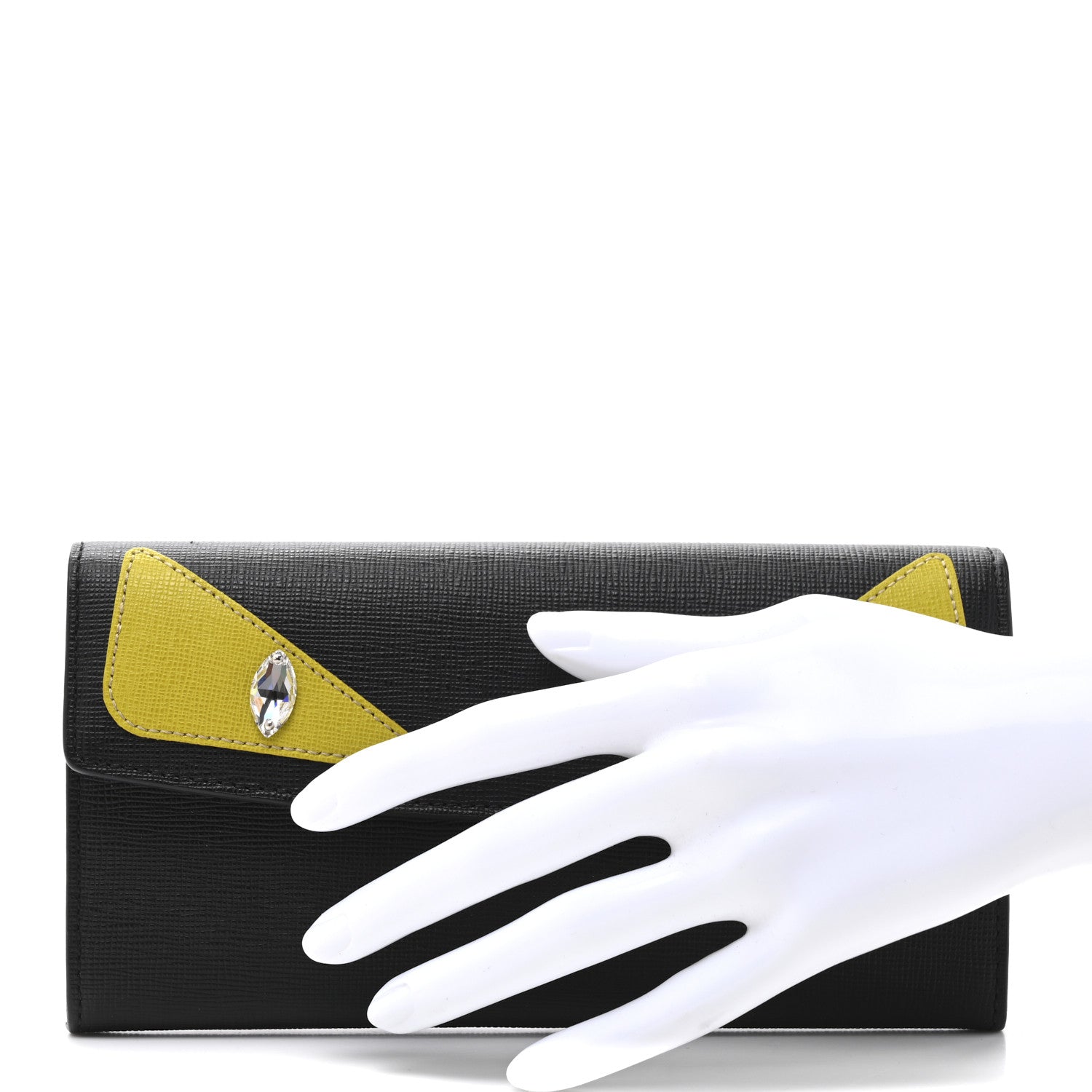 Fendi Vitello Elite Crystal Monster Eyes Simply Continental Wallet Black 2 of 9