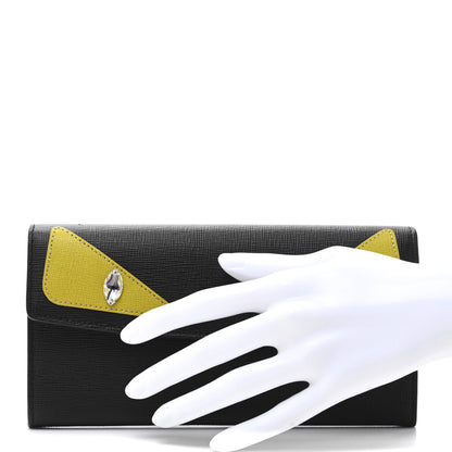 Fendi Vitello Elite Crystal Monster Eyes Simply Continental Wallet Black 2 of 9