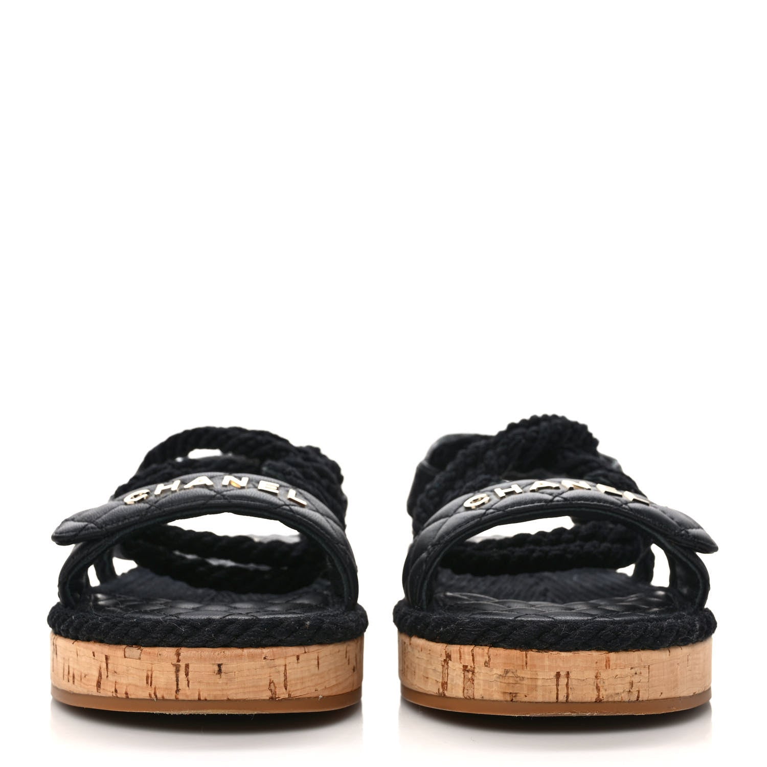 Chanel Cord Lambskin Quilted Logo Sandals 38 Black 2 of 8