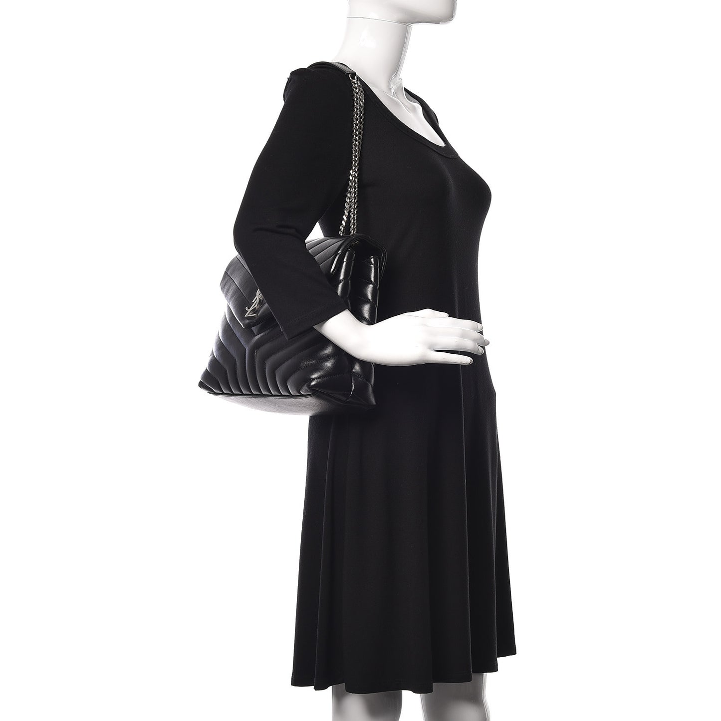 Calfskin Y Quilted Monogram Medium Loulou Chain Satchel Black