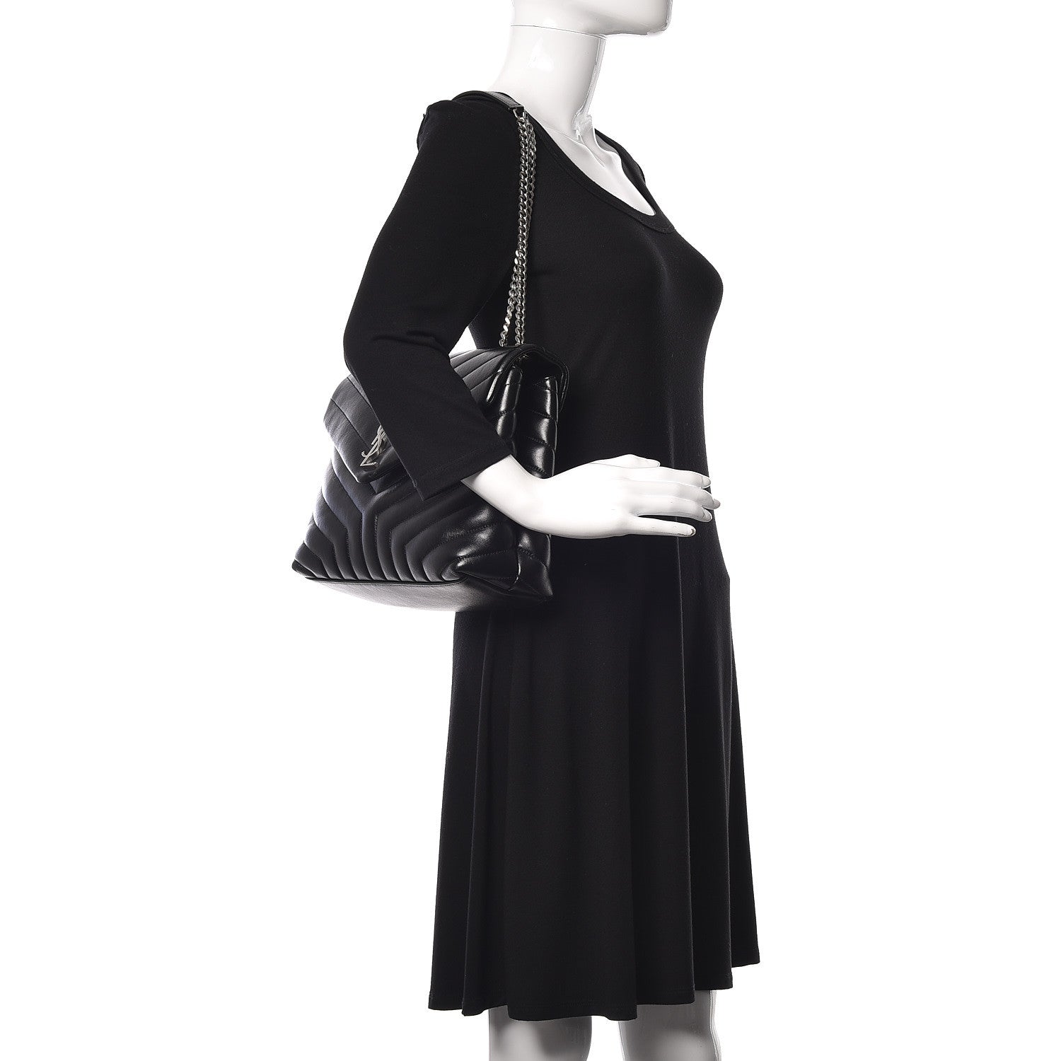 Saint Laurent Calfskin Y Quilted Monogram Medium Loulou Chain Satchel Black 2 of 11
