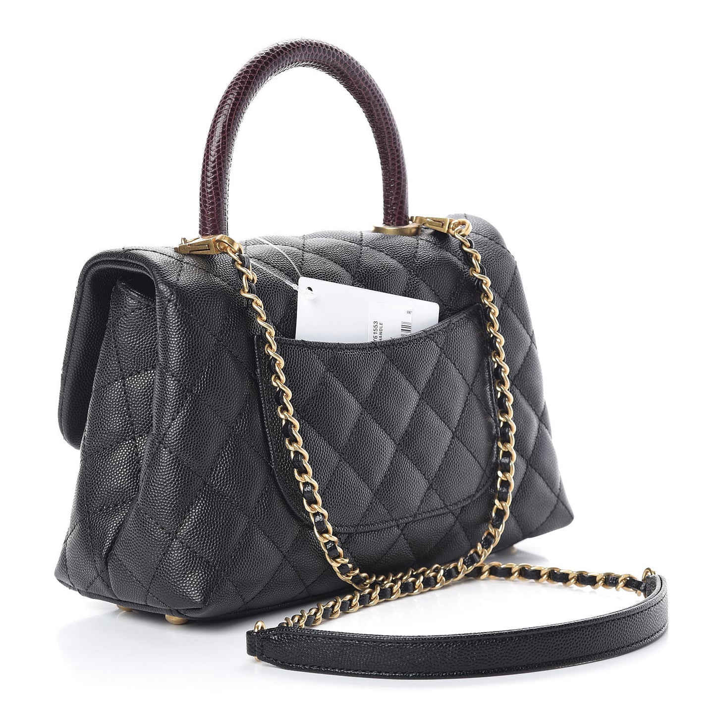 Caviar Lizard Quilted Mini Coco Handle Flap Black