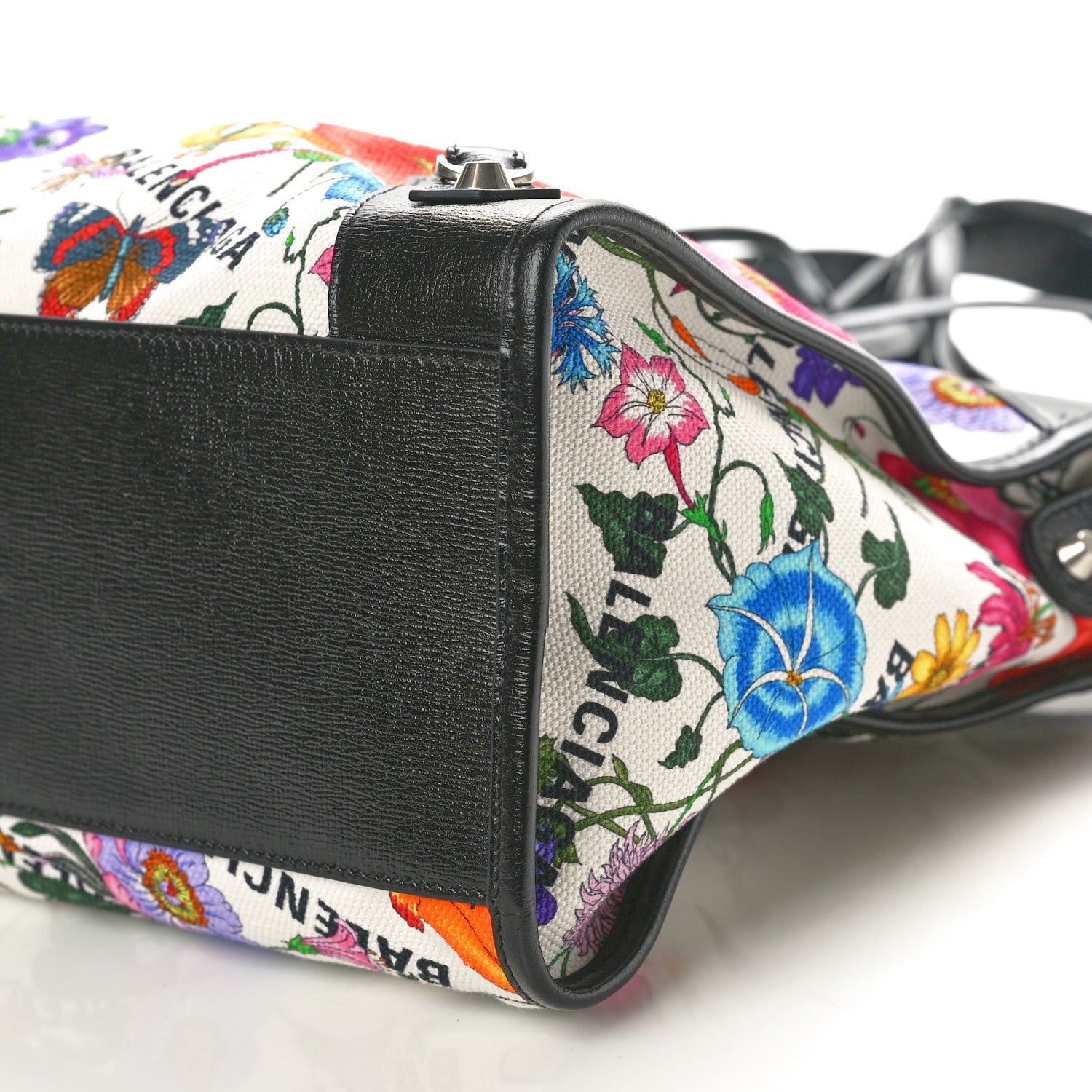 Balenciaga X GUCCI Canvas Azalea Calfskin Flora Logo Print Neo Classic Silver Hardware Medium City White Multicolor Black 11 of 11