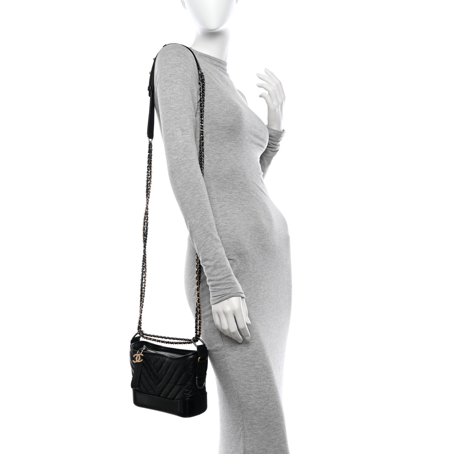 Chanel Aged Calfskin Chevron Quilted Small Gabrielle Hobo Black 2 of 12
