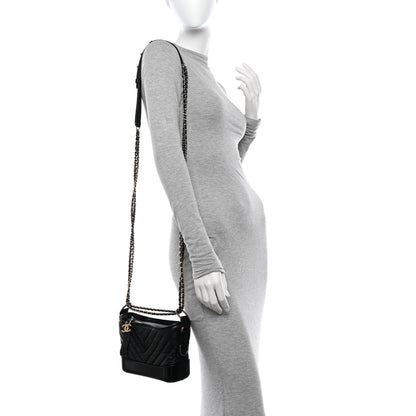 Chanel Aged Calfskin Chevron Quilted Small Gabrielle Hobo Black 2 of 12